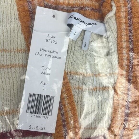 Foxcroft Nico Sweater Vest L Cream/Orange Striped Open Drape Lagenlook NWT - Picture 6 of 9